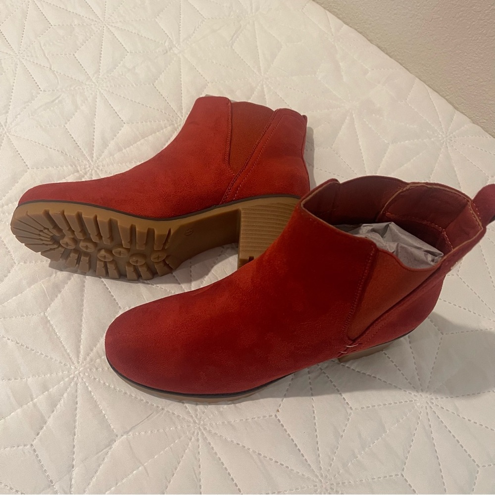 Red Orange Suede Ankle Boots - Picture 5 of 5